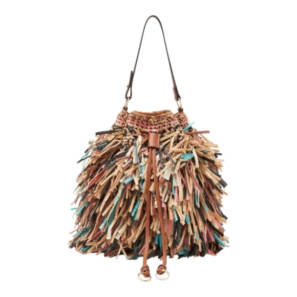 Ulla Johnson Handbags - Ulla Johnson Gigi Fringe Brown Drawstring Bag NWT